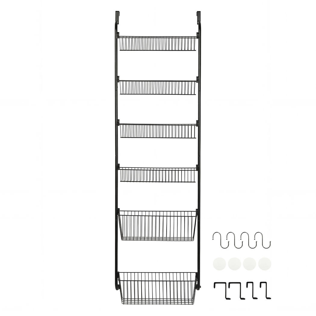 Toque Over the Door Pantry Organiser 6 Tiers Metal Hanging Storage Rack Black detail