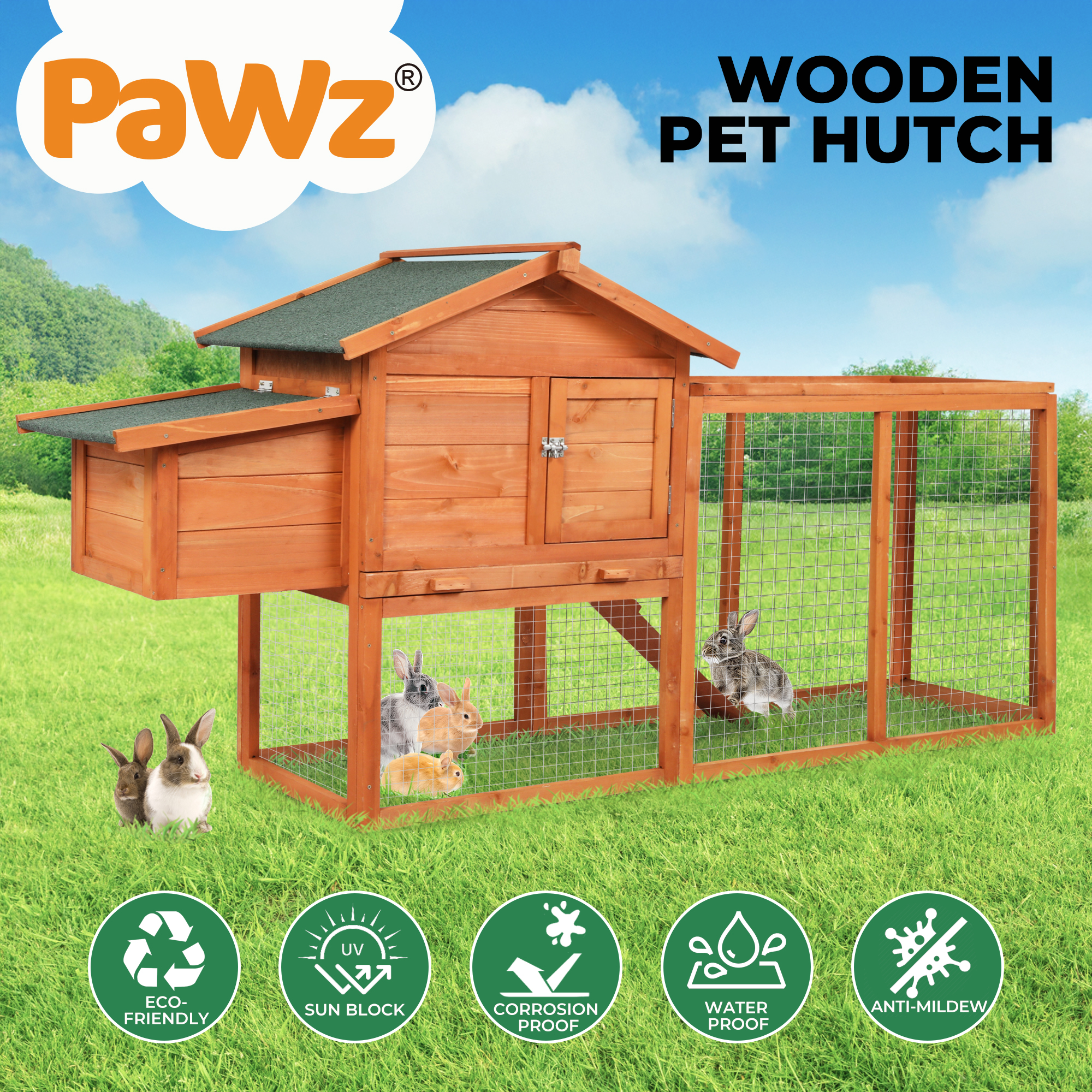Pawz Chicken Coop Rabbit Hutch Large Hen Run Cage Hutches House Wooden Outdoor - Picture 23 of 45