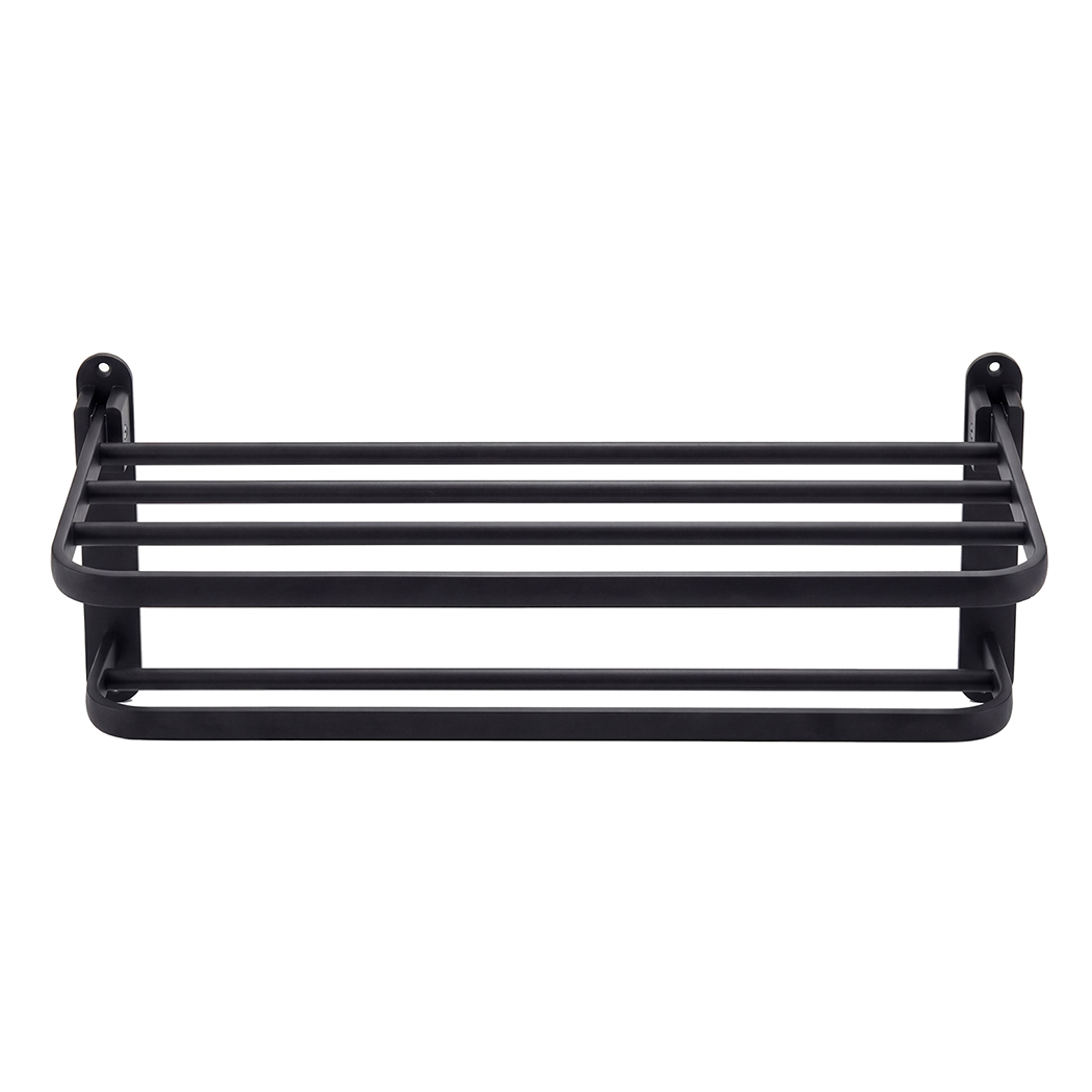 Levede Towel Rack Bathroom 2 Bars Rail Holder Wall Mounted Storage Shelf Black detail