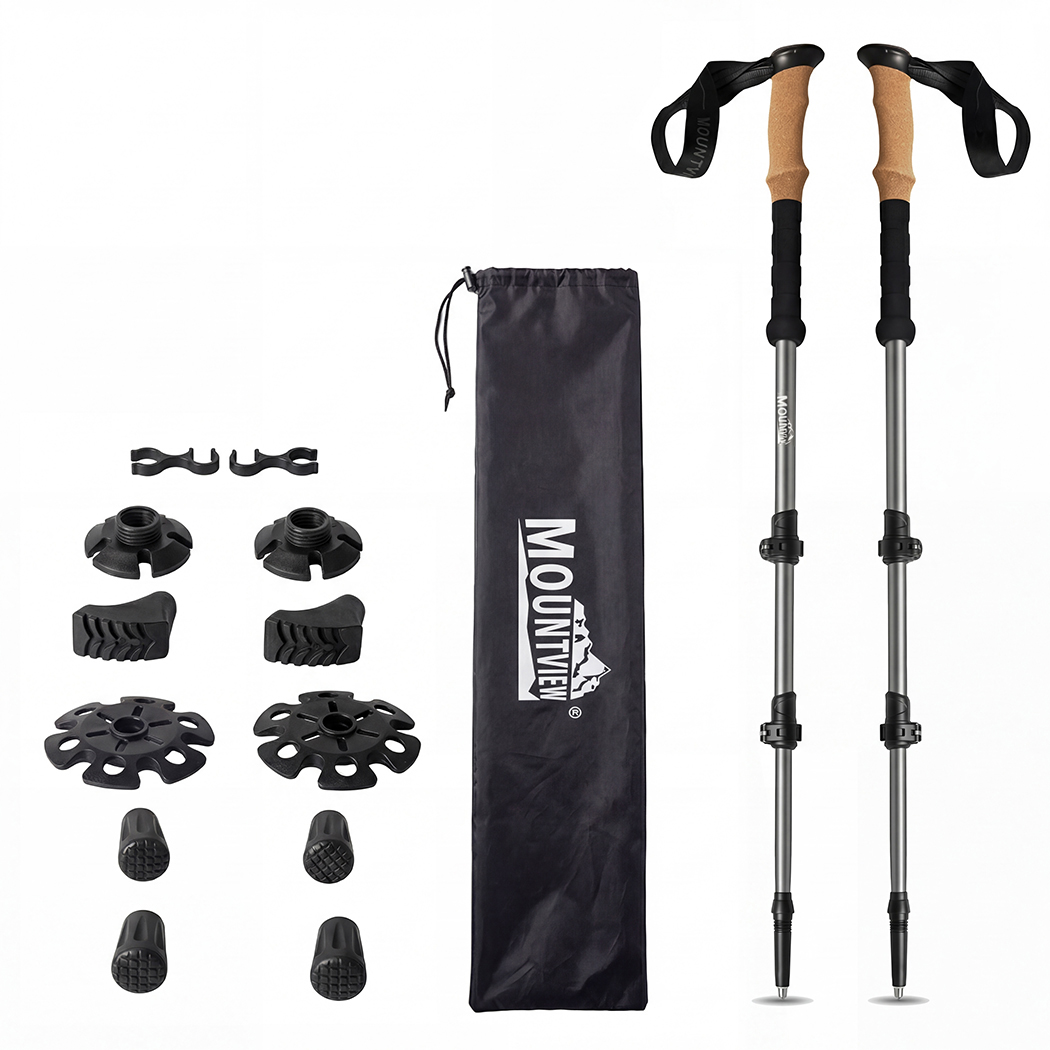 Mountview 2 Pcs Hiking Trekking Poles Walking Stick Adjustable Lightweight Grey