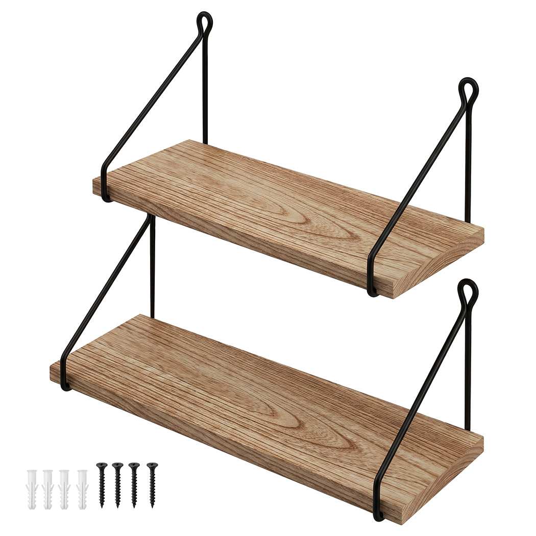 Levede Floating Wall Mounted Shelves Rustic 2Pcs Storage Display Bedroom Kitchen