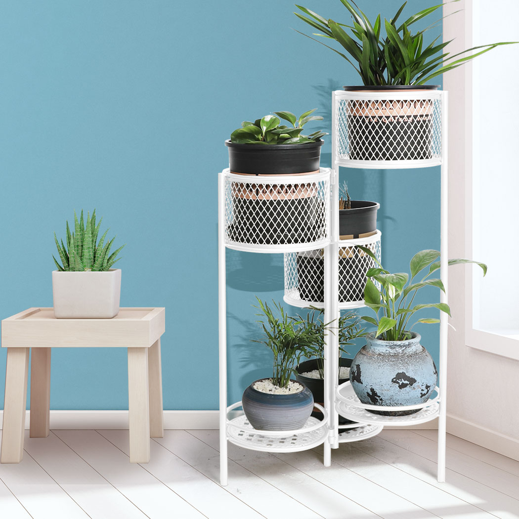 Levede 6 Tier Plant Stand Swivel Outdoor Indoor Metal Flower Shelf White Garden