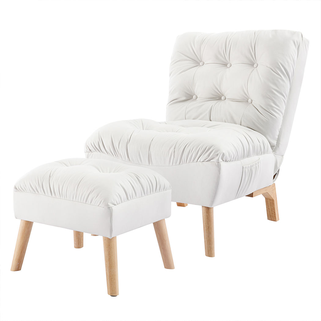 TopSellers-Accent Recliner Chair - Cream Leathaire with Adjustable Footstool