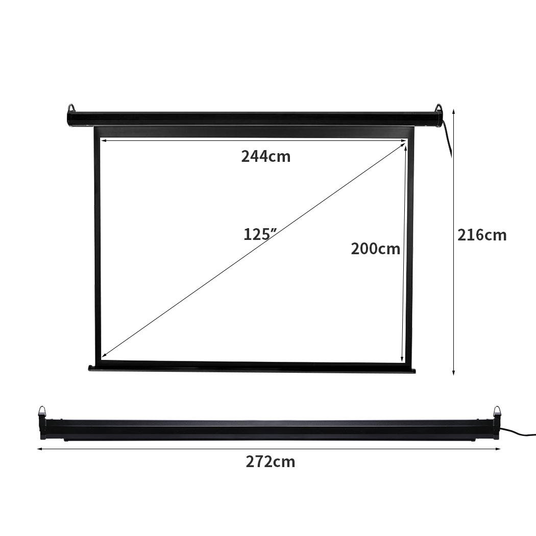 125" Projector Screen Electric Motorised Projection 3D Home Cinema 4:3 Black