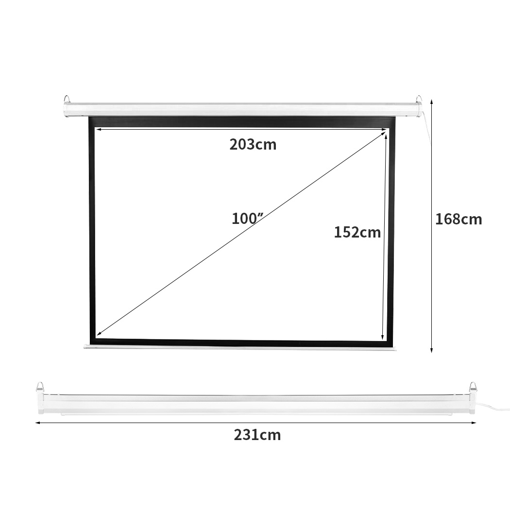 100" Projector Screen Electric Motorised Projection Retractable 3D Home Cinema