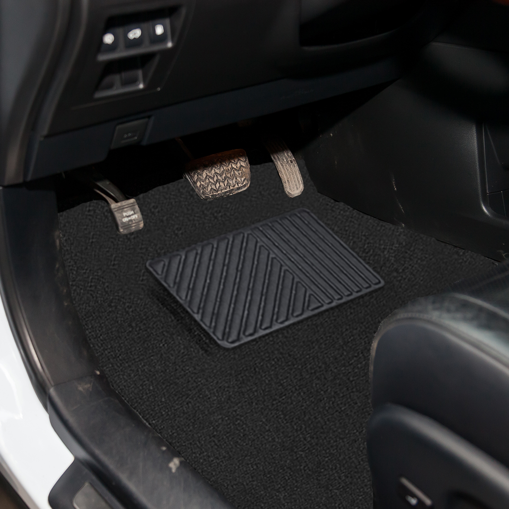 4 Pcs Carpet Car Floor Mats Front Rear Charcoal Black Universal Fit Textile