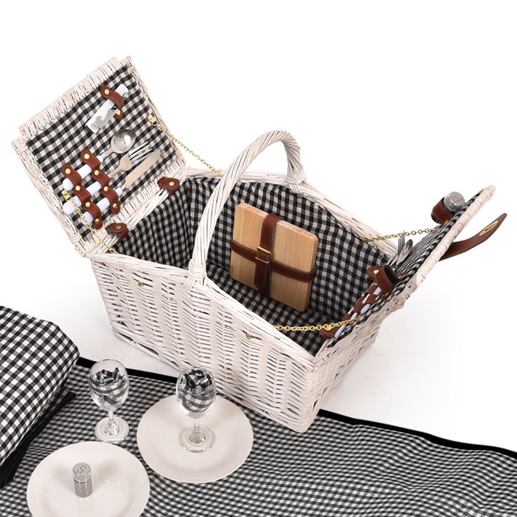 TopSellers-Wicker Picnic Basket Set - Perfect for 2 Person Outdoor Dining