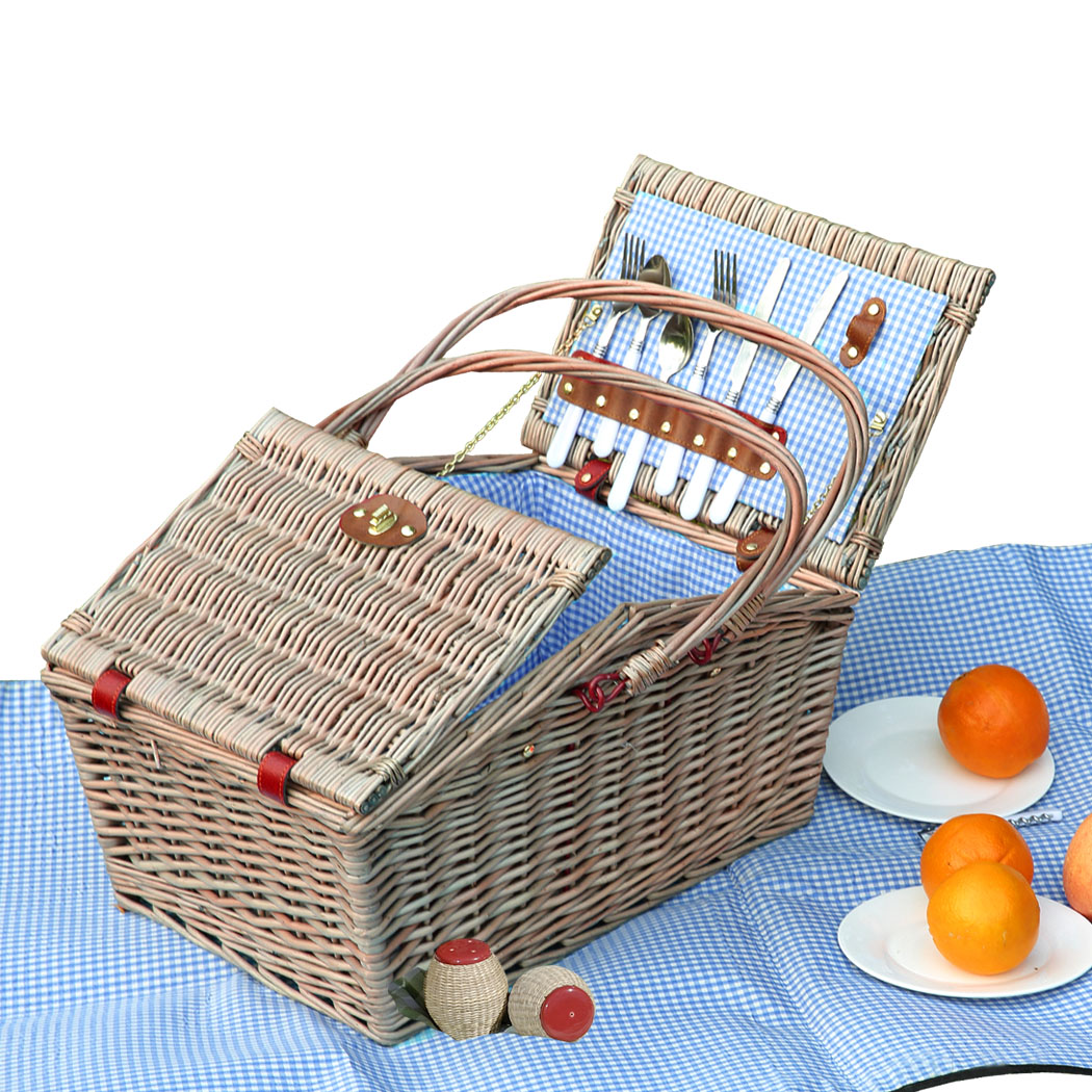 TopSellers-Wicker Picnic Basket Set 4 Person - Enjoy Outdoor Fun with Style!