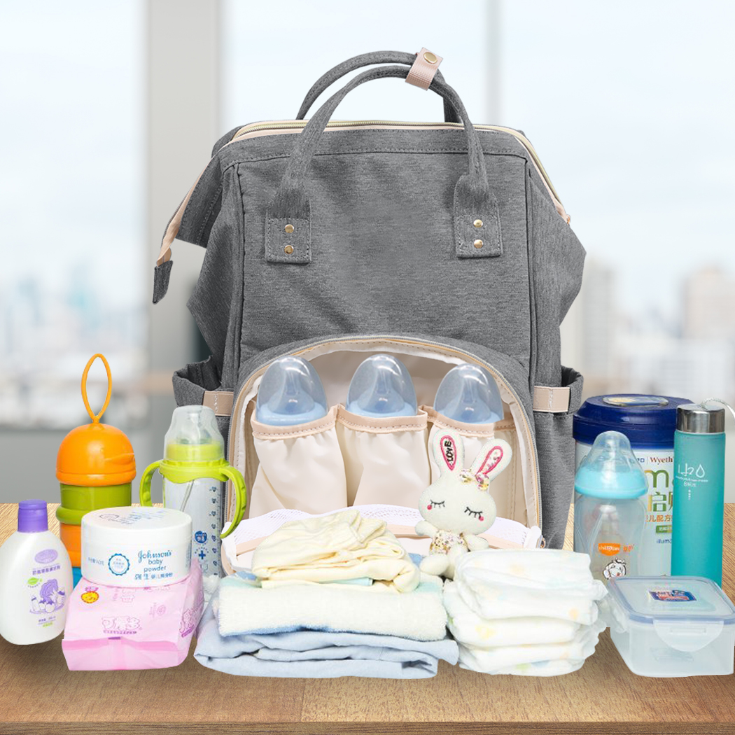 Waterproof Mummy Nappy Diaper Bag Baby Travel Changing Nursing Backpack Grey