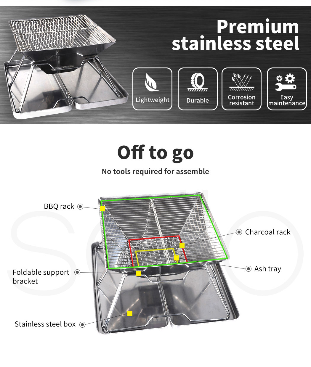 Charcoal BBQ Grill Portable Hibachi Barbecue Outdoor Foldable Camping Picnic - Picture 63 of 69
