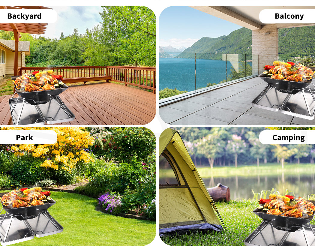 Charcoal BBQ Grill Portable Hibachi Barbecue Outdoor Foldable Camping Picnic - Picture 65 of 69
