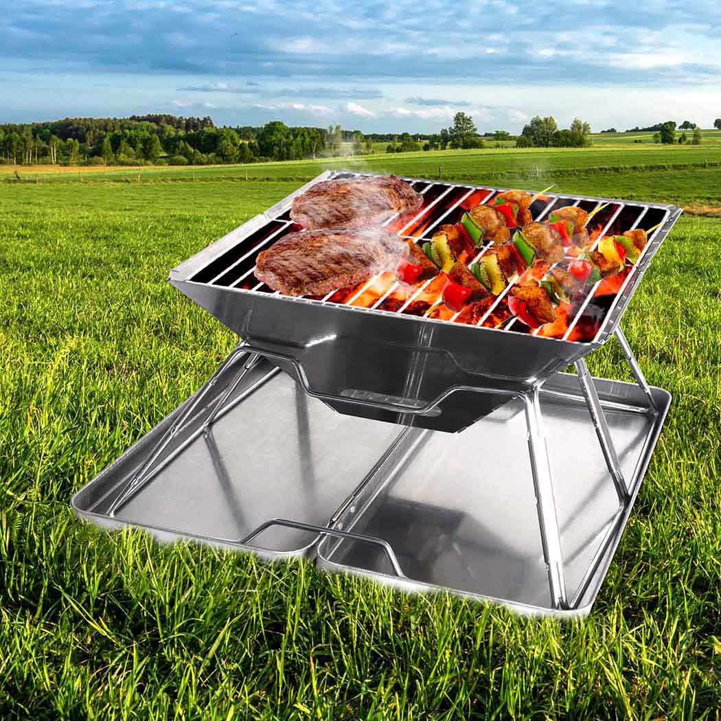 Charcoal BBQ Grill Foldable Barbecue Portable Outdoor Steel Roast Camping Smoker