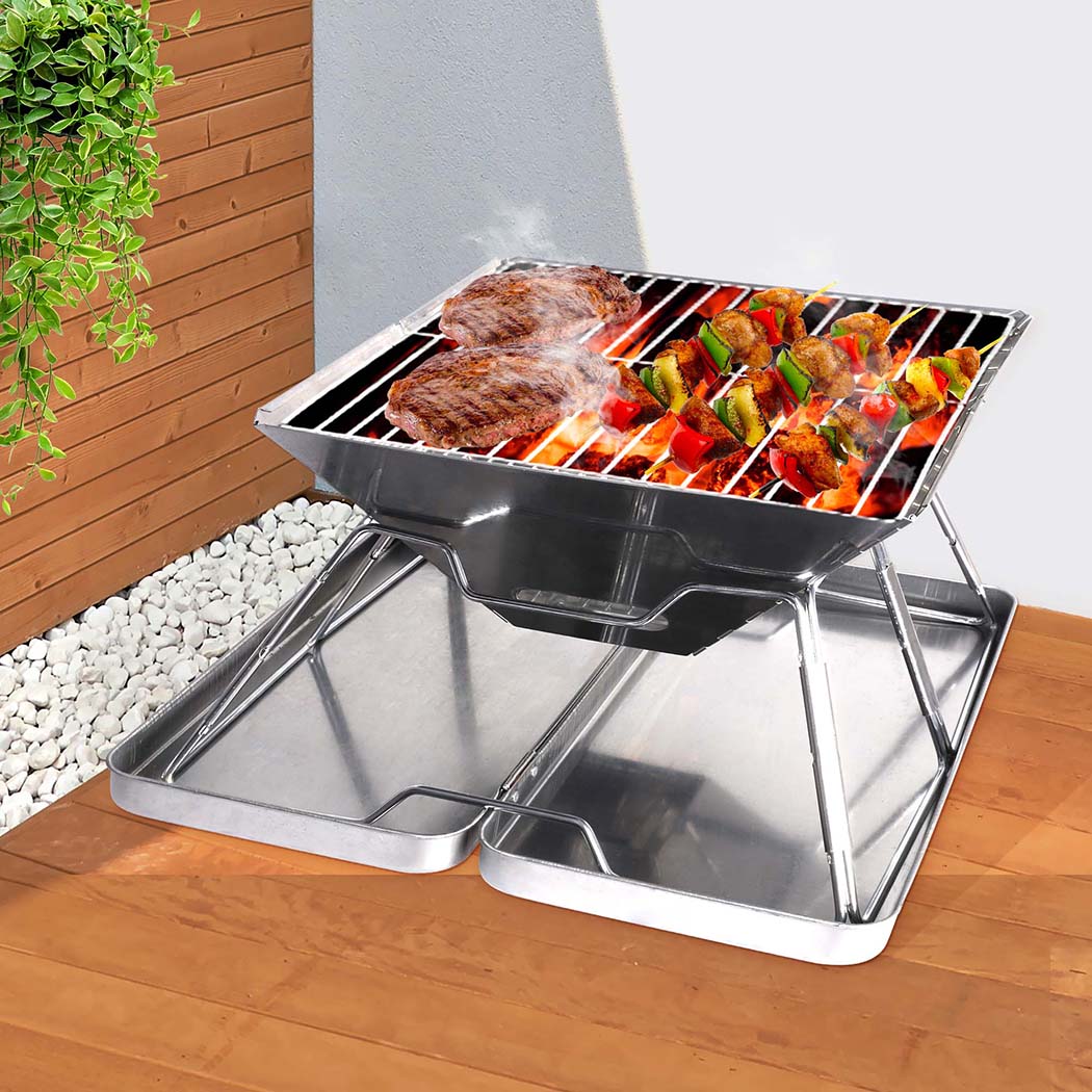 Charcoal BBQ Grill Foldable Barbecue Portable Outdoor Steel Roast Camping Smoker