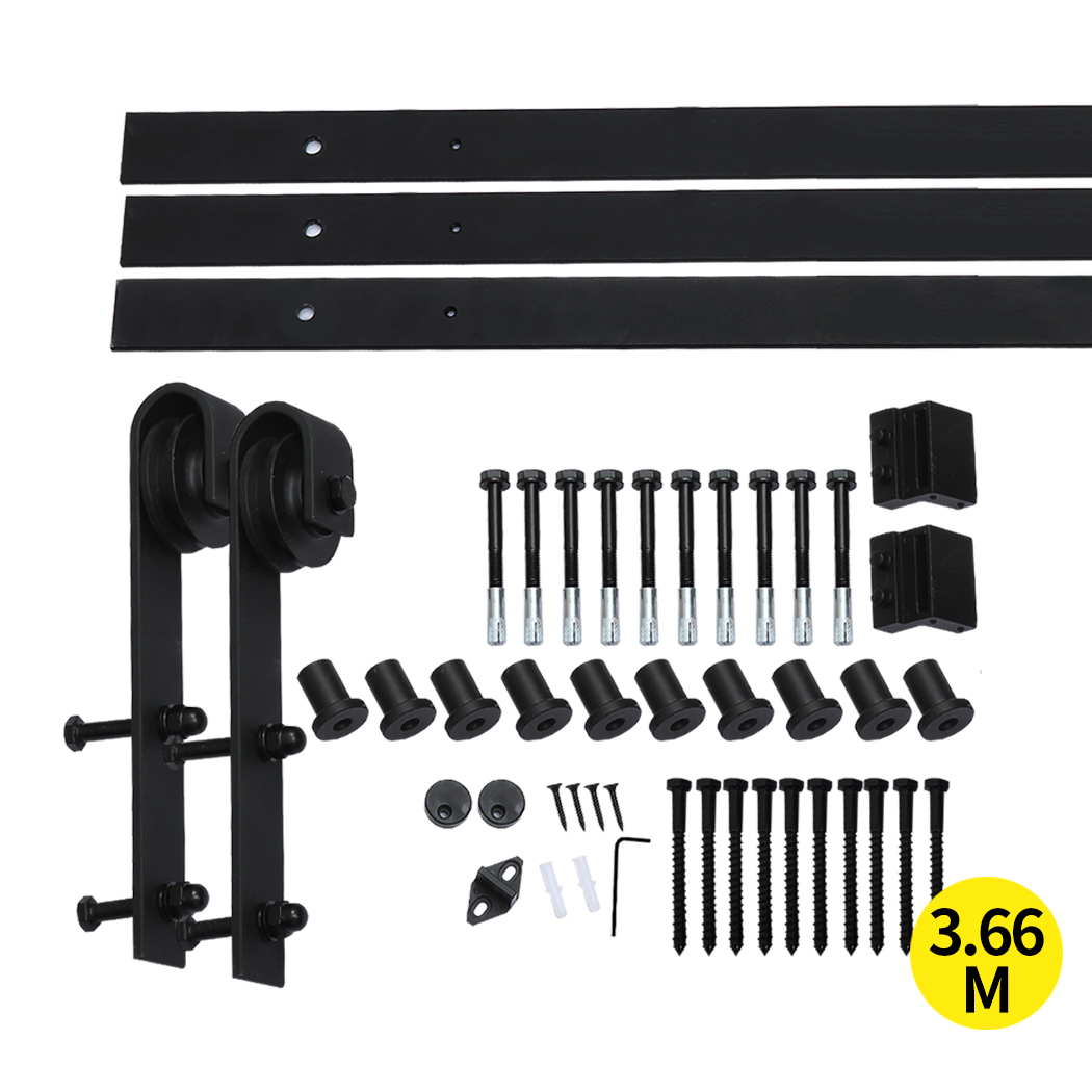 TopSellers-Sliding Door Kit - Black Barn Door Kit 3.66m Easy Install