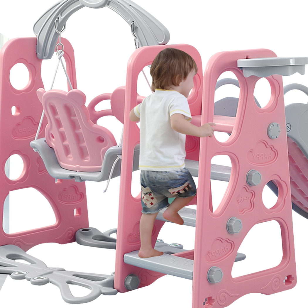 BoPeep Kids Slide Swing Basketball Ring Activity Center Toddlers Play Set Pink