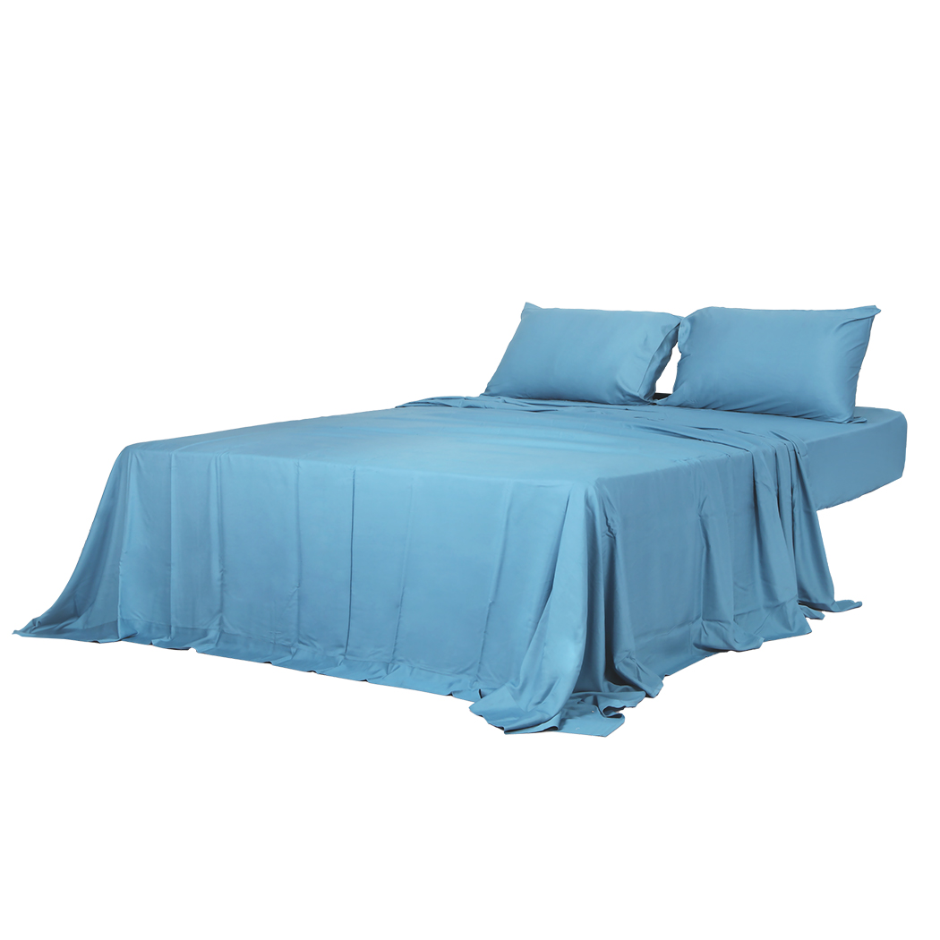 TopSellers-Bamboo Bed Sheet Set - Double Size Blue  Soft & Hypoallergenic