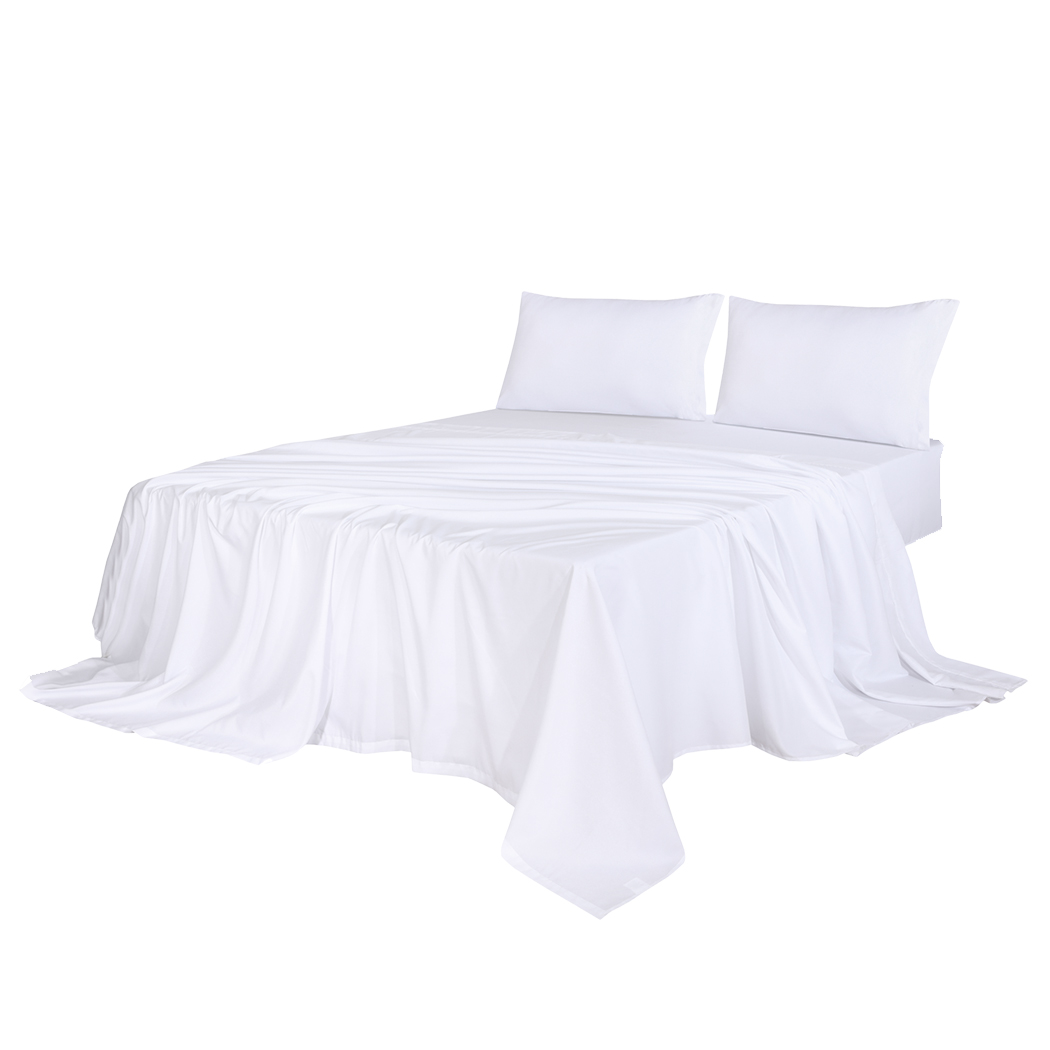 TopSellers-Bamboo Bed Sheet Set - Double Size White  Soft & Hypoallergenic