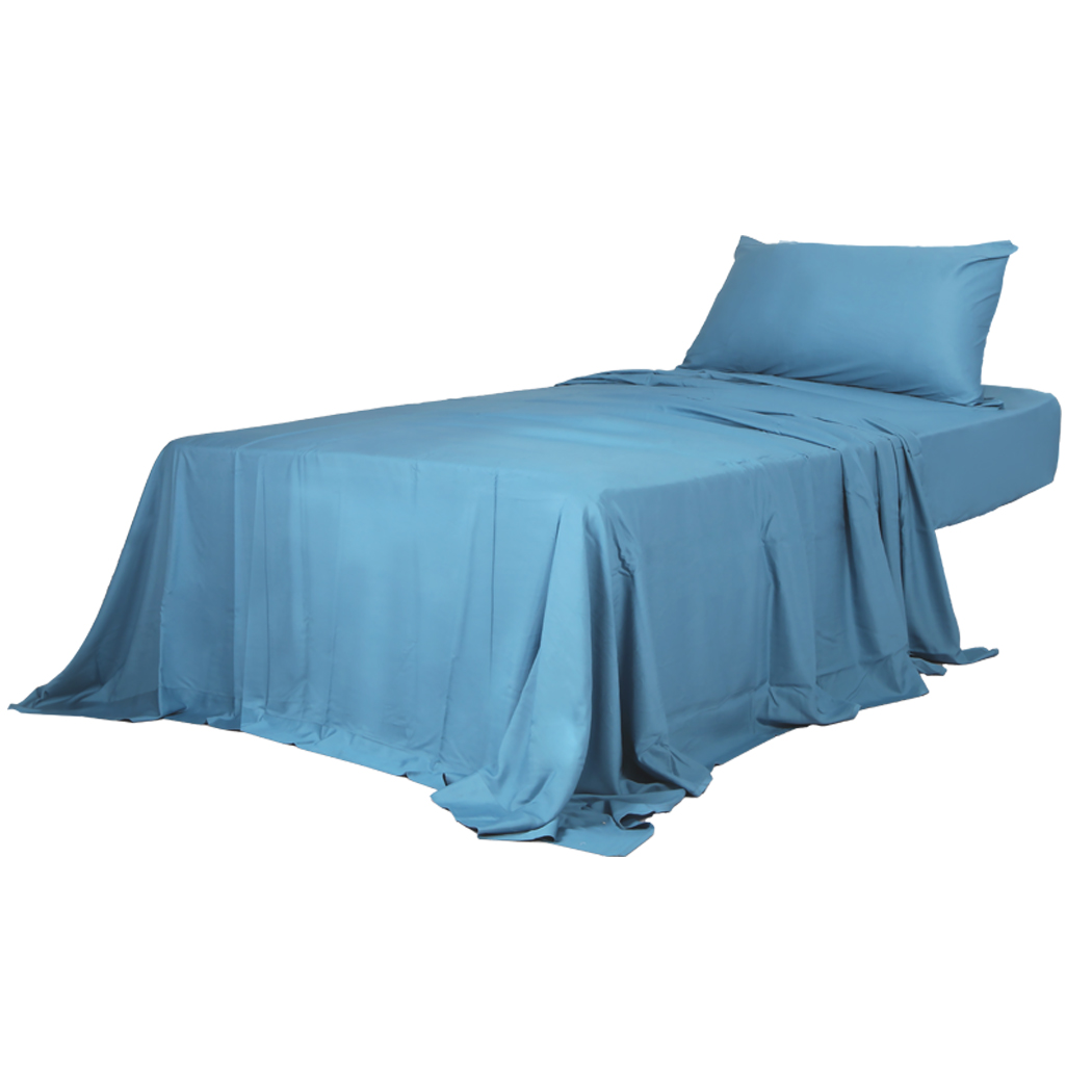 TopSellers-Bamboo Bed Sheet Set - Single Size Blue  Soft & Hypoallergenic