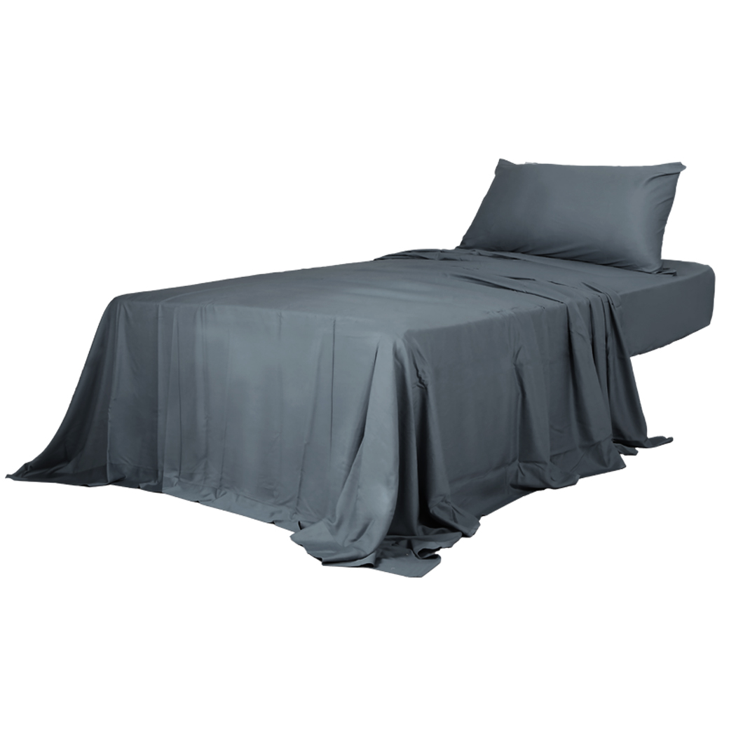 TopSellers-Bamboo Bed Sheet Set - Charcoal Single Size  Soft & Hypoallergenic