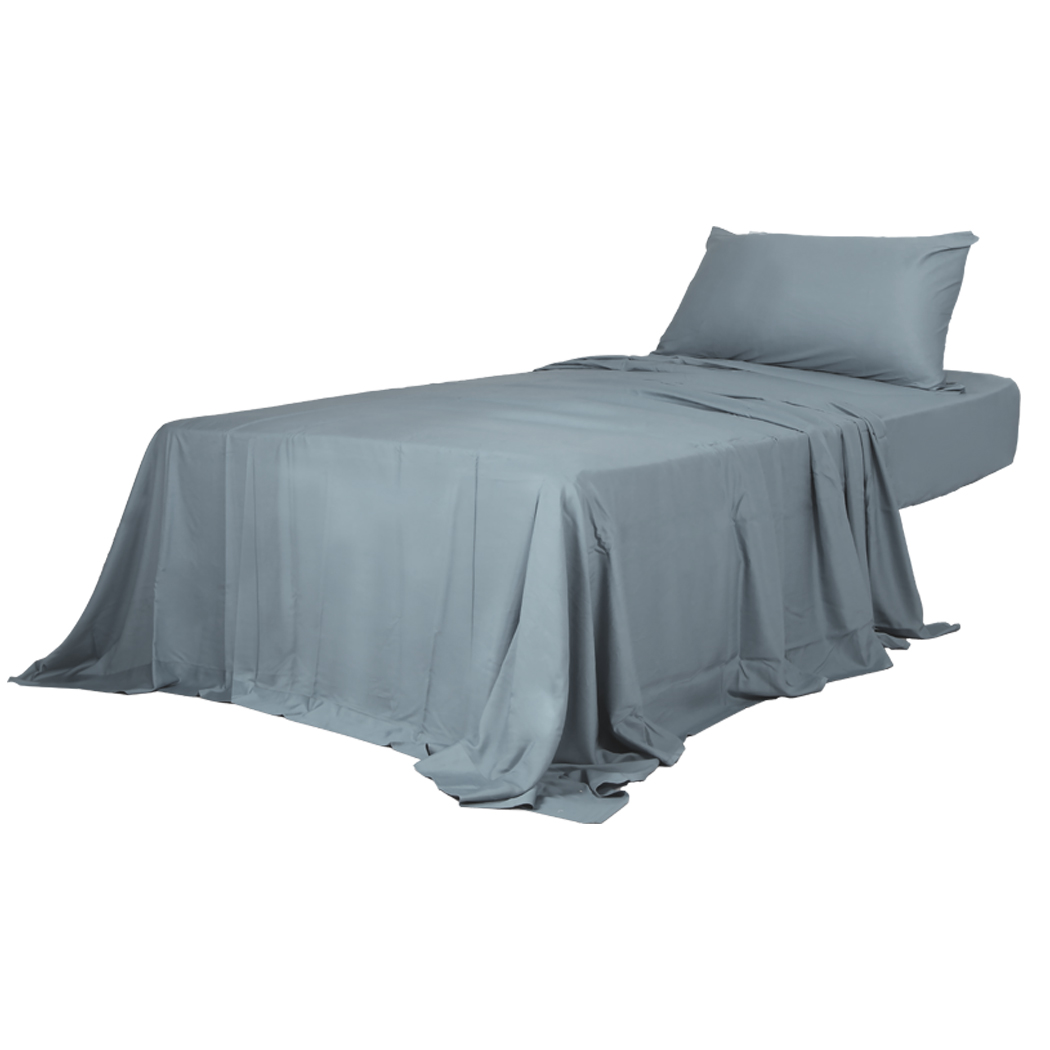 TopSellers-Bamboo Bed Sheet Set Single Grey - 100% Organic & Hypoallergenic