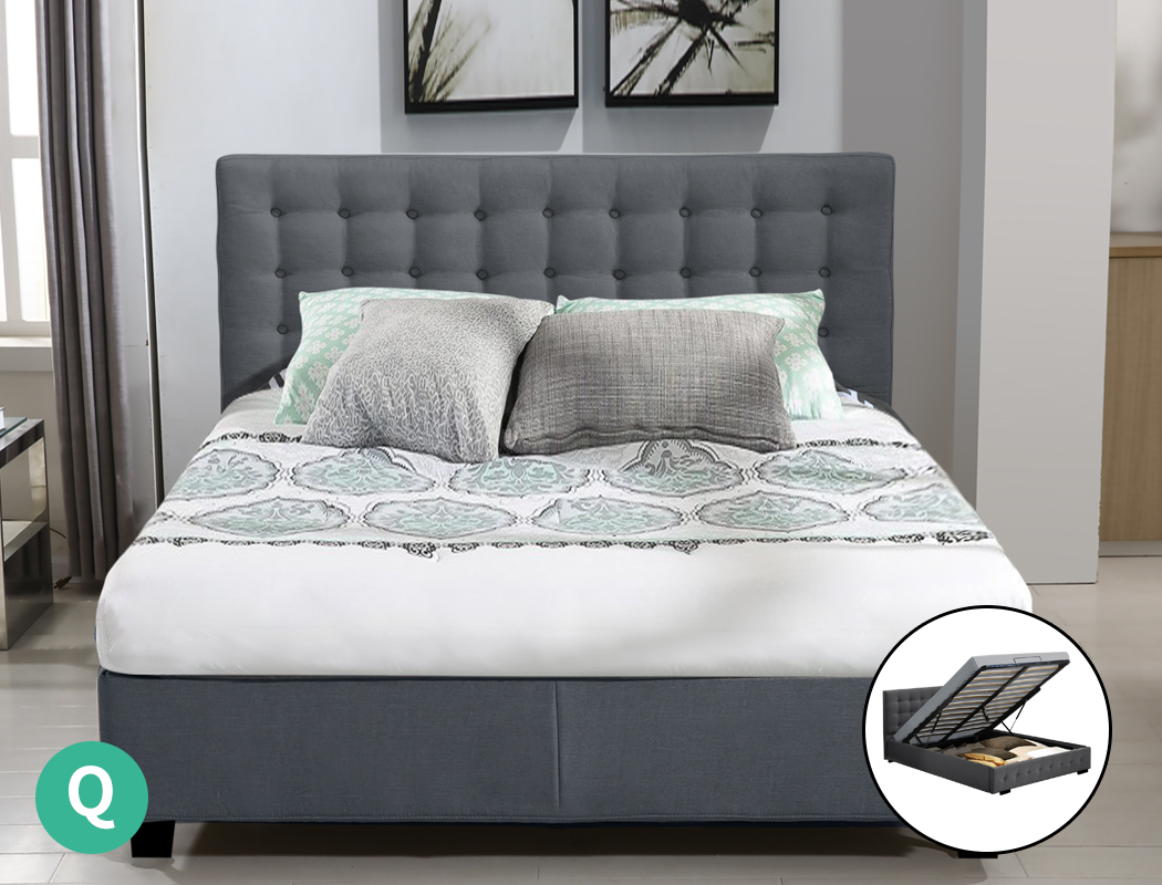 Levede Wooden Bed Frame Double Queen King Fabric Storage Mattress Base Gas Lift - Picture 62 of 159