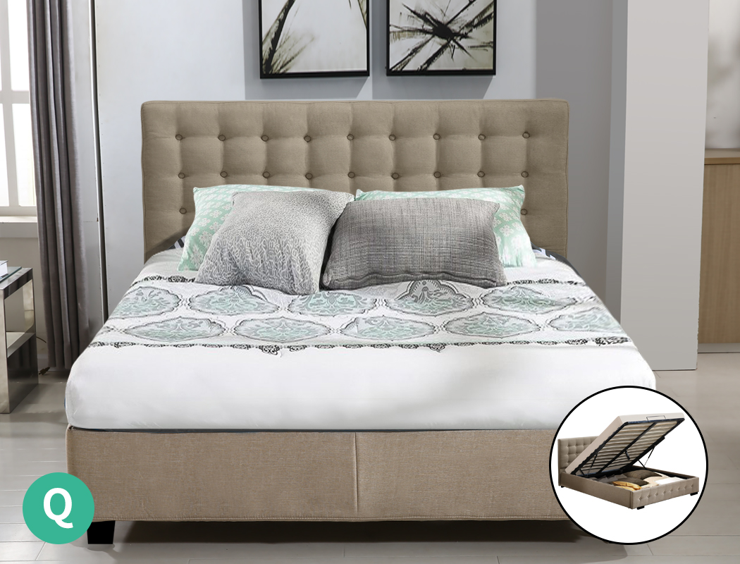 Levede Wooden Bed Frame Double Queen King Fabric Storage Mattress Base Gas Lift - Picture 52 of 159