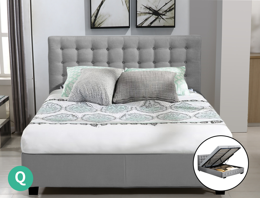 Levede Wooden Bed Frame Double Queen King Fabric Storage Mattress Base Gas Lift - Picture 72 of 159