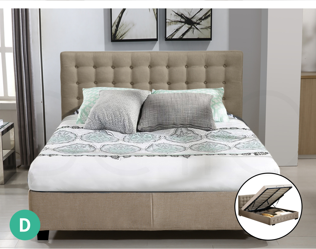 Levede Wooden Bed Frame Double Queen King Fabric Storage Mattress Base Gas Lift - Picture 12 of 159