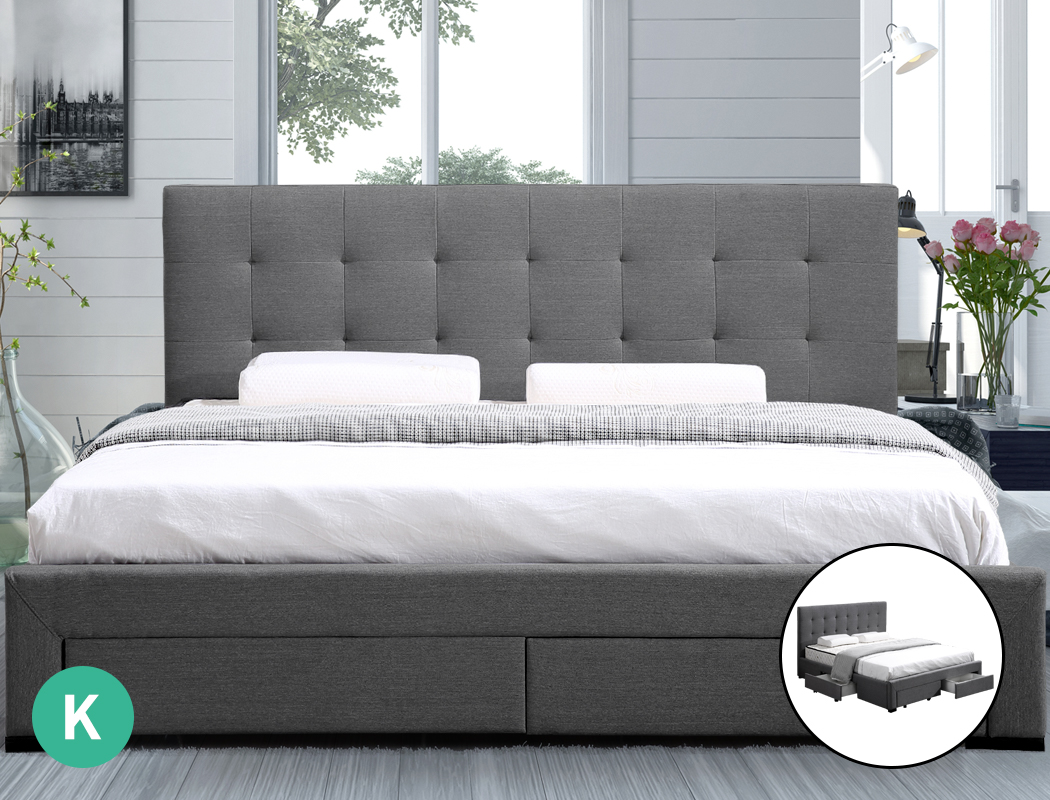 Levede Wooden Bed Frame Double Queen King Fabric Storage Mattress Base Gas Lift - Picture 127 of 159