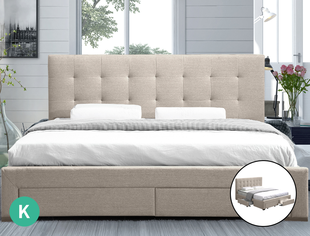 Levede Wooden Bed Frame Double Queen King Fabric Storage Mattress Base Gas Lift - Picture 104 of 159
