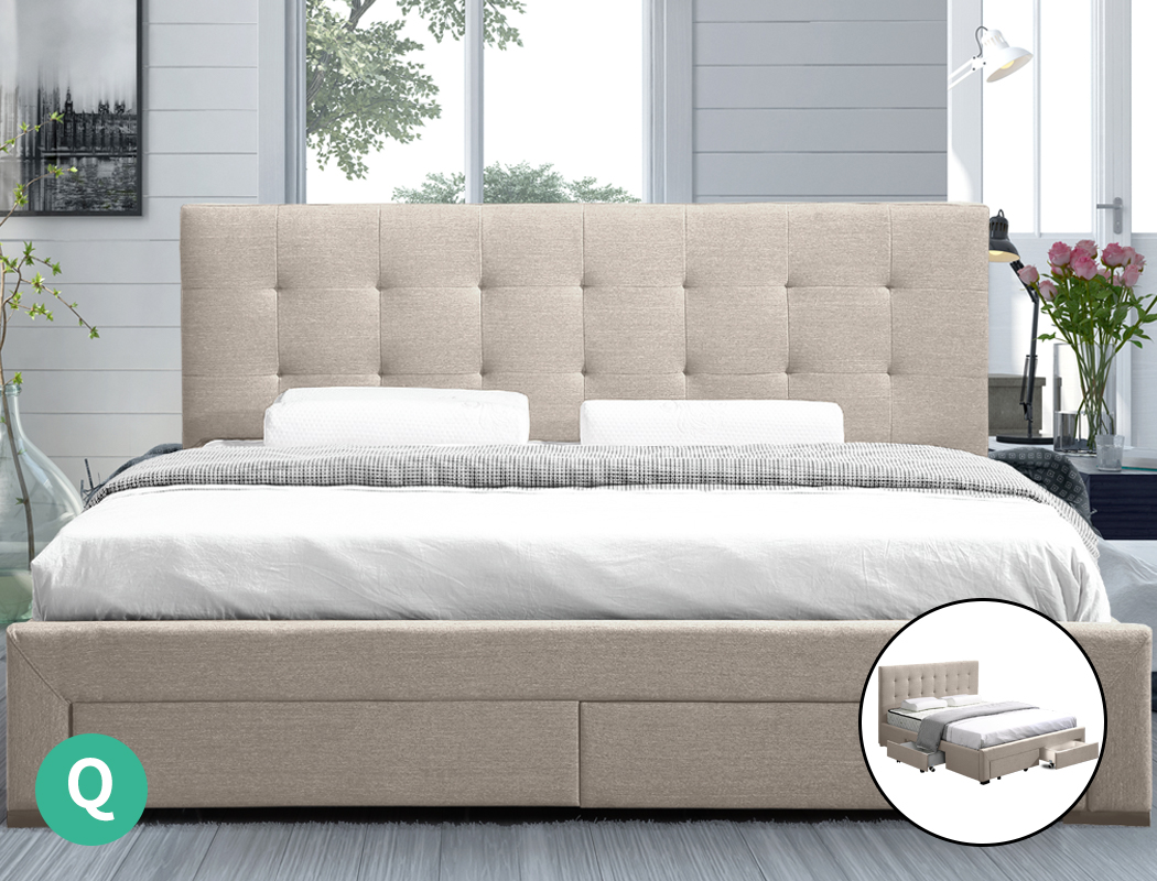 Levede Wooden Bed Frame Double Queen King Fabric Storage Mattress Base Gas Lift - Picture 138 of 159