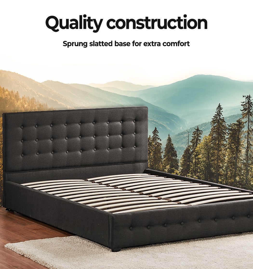 Levede Wooden Bed Frame Double Queen King Fabric Storage Mattress Base Gas Lift - Picture 63 of 159