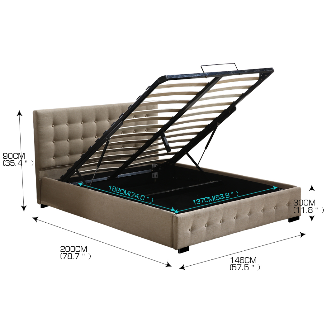 Levede Bed Frame Base With Gas Lift Double Size Platform Fabric
