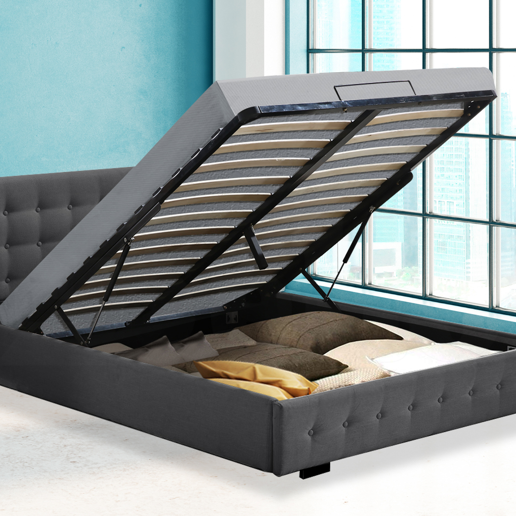 Levede Fabric Bed Frame Gas Lift Storage King Queen Double Tufted Mattress Base - Picture 12 of 41