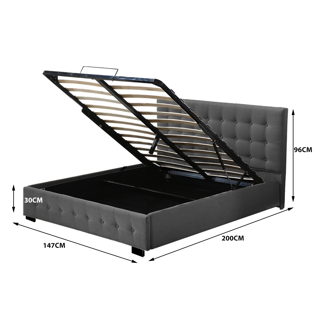 Levede Fabric Bed Frame Gas Lift Storage King Queen Double Tufted Mattress Base - Picture 13 of 41