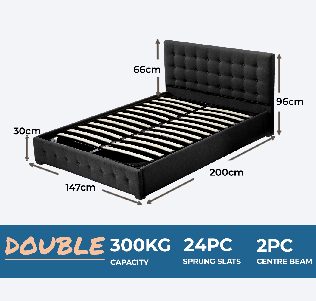 Levede Fabric Bed Frame Gas Lift Storage King Queen Double Tufted Mattress Base - Picture 14 of 41