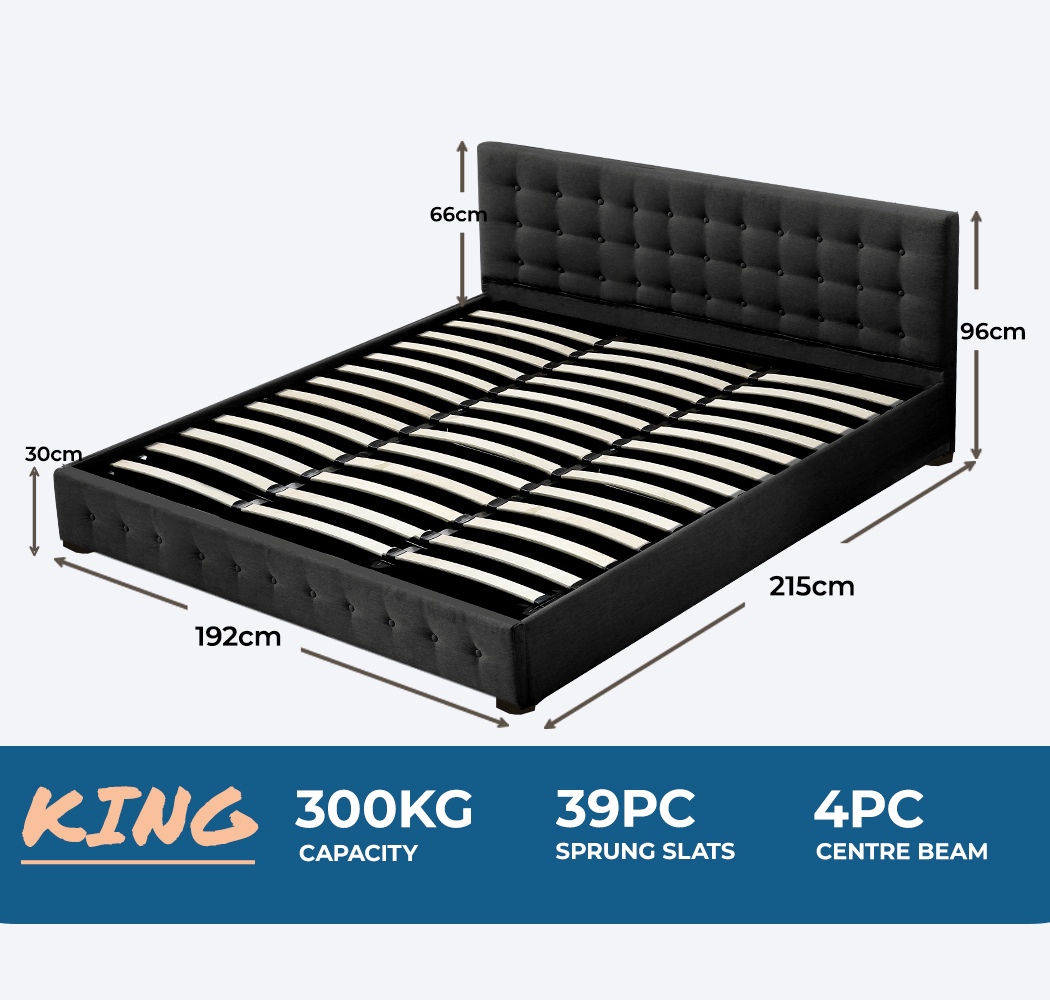 Levede Fabric Bed Frame Gas Lift Storage King Queen Double Tufted Mattress Base - Picture 24 of 41