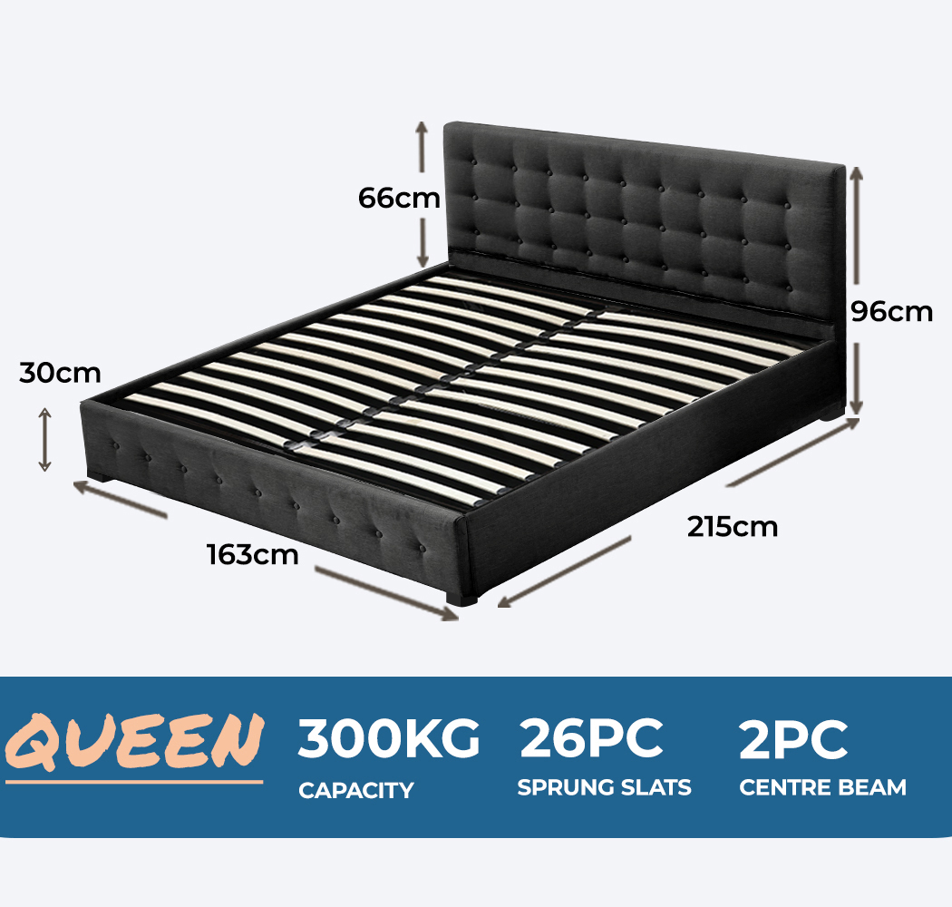 Levede Fabric Bed Frame Gas Lift Storage King Queen Double Tufted Mattress Base - Picture 34 of 41