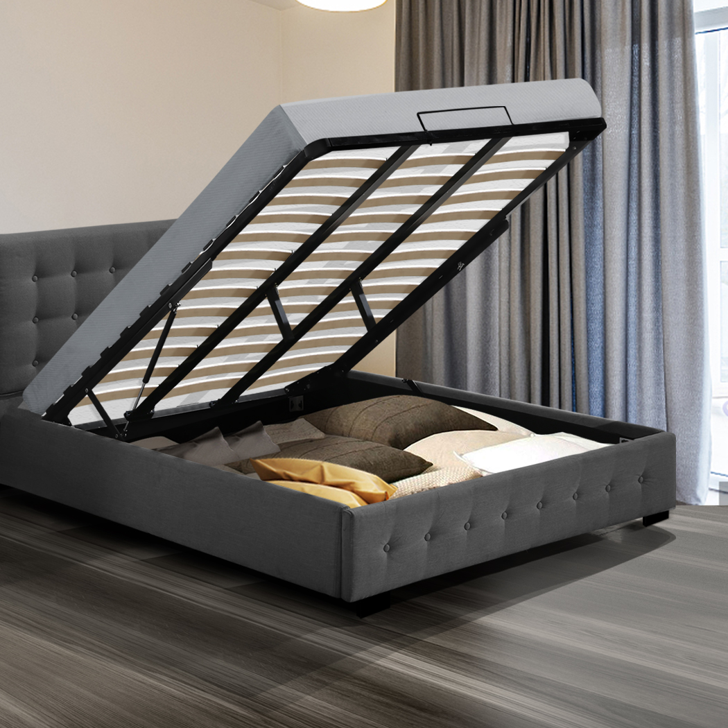 Levede Gas Lift Bed Frame Fabric Base Mattress Storage King Size Dark Grey