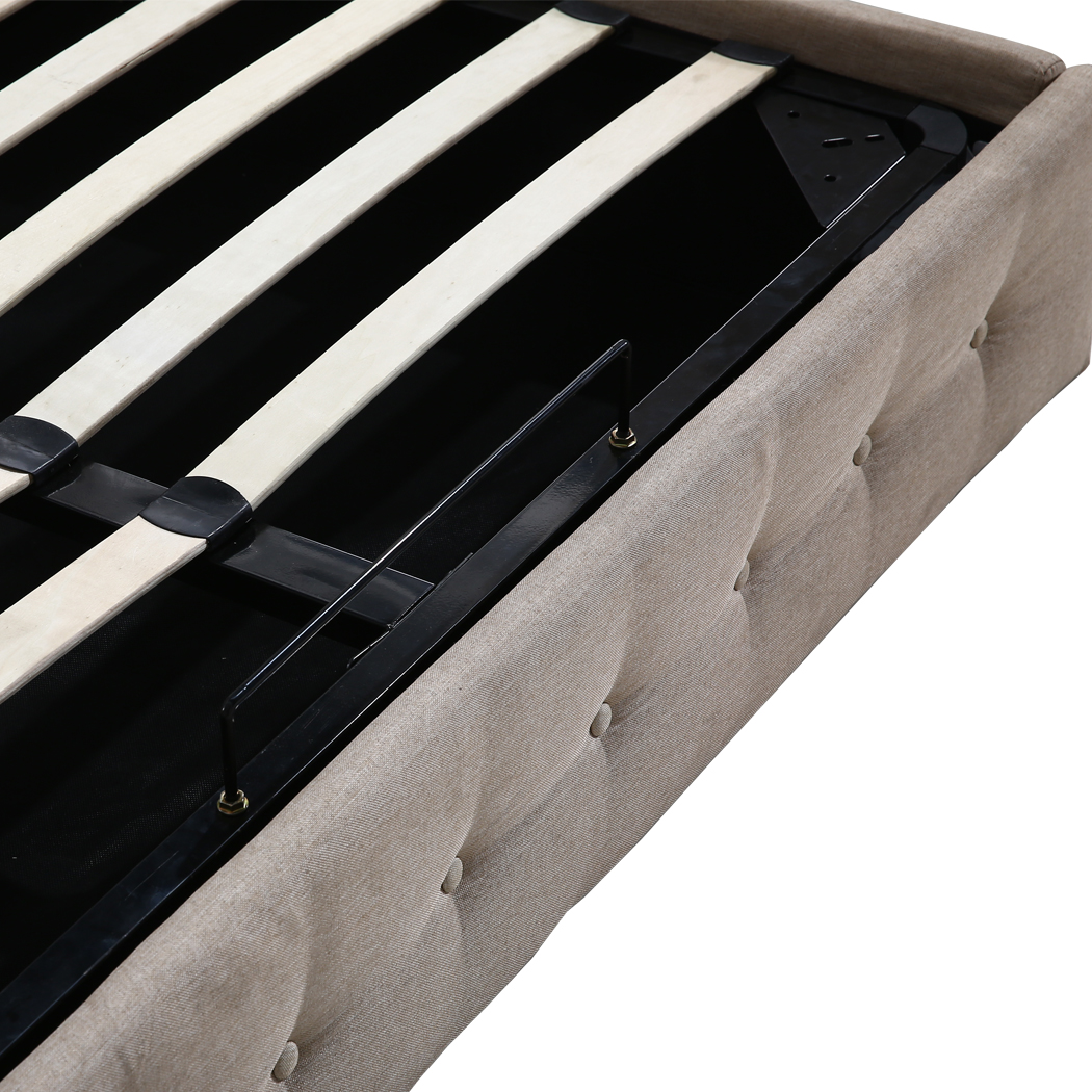 Levede Gas Lift Bed Frame Premium Fabric Base Mattress Storage Queen Size Beige