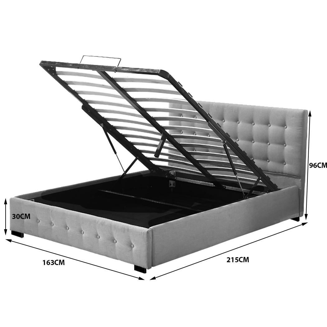 Levede Bed Frame Queen Size Mattress Platform Full Fabirc With Storage Gas Lift