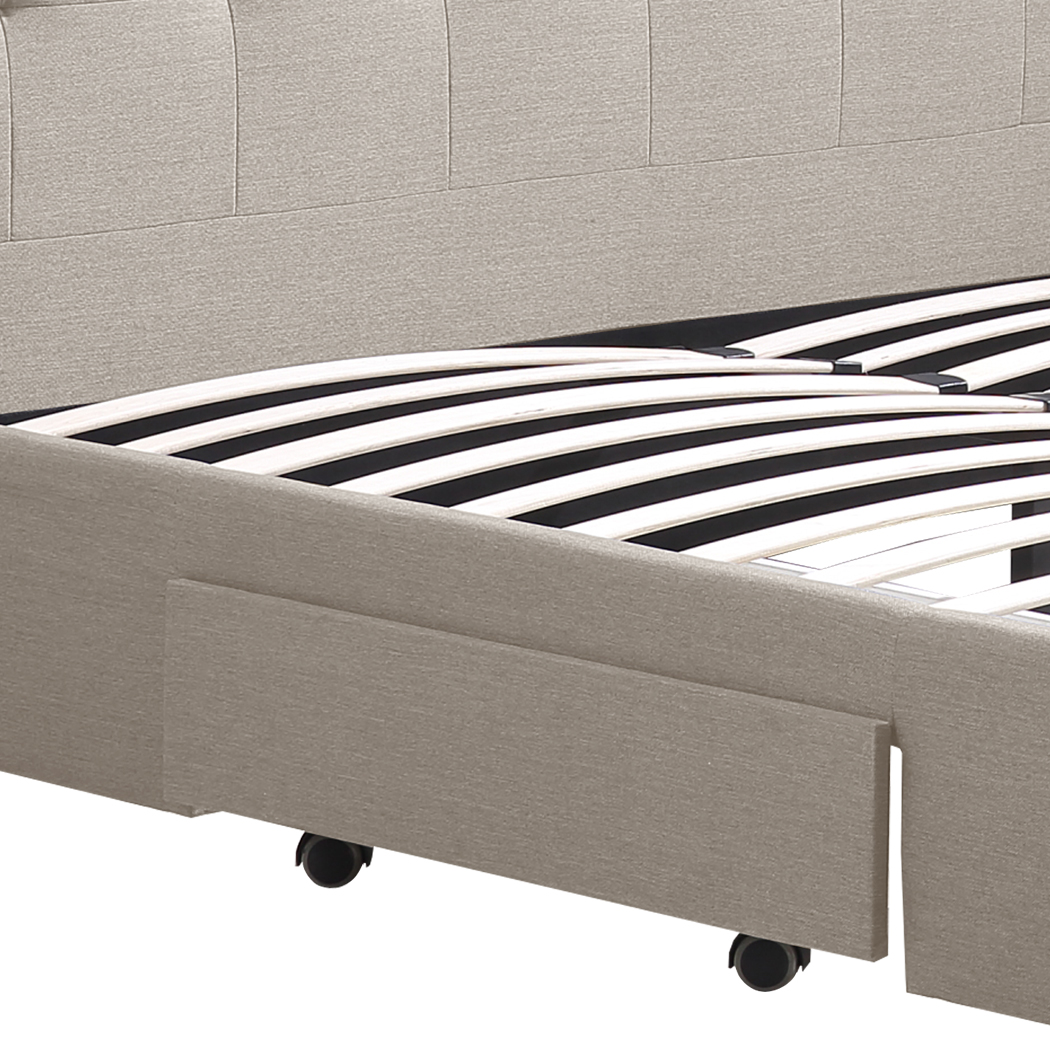 Levede Bed Frame King Fabric With Drawers Storage Wooden Mattress Beige