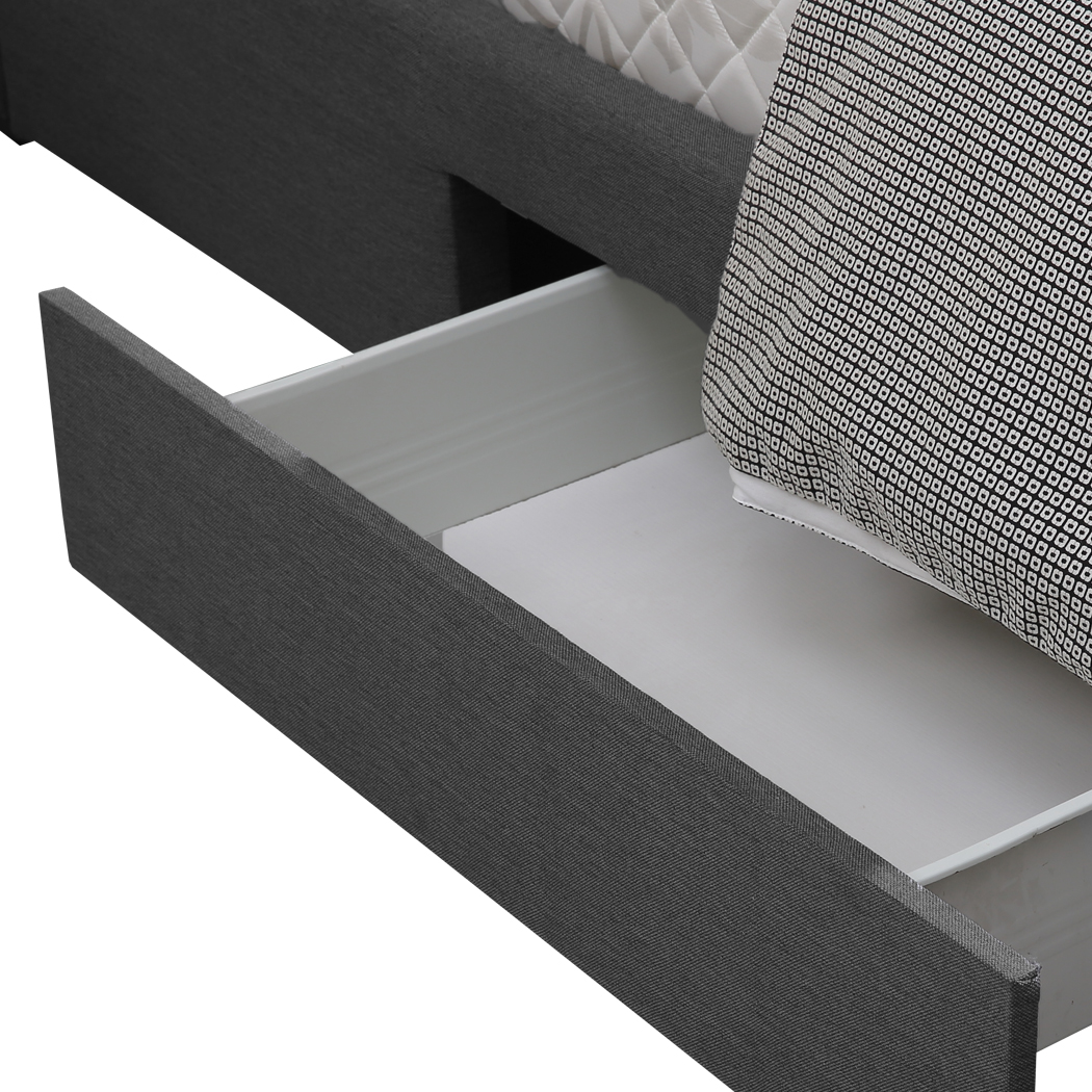 Levede Bed Frame King Fabric With Drawers Storage Wooden Mattress Grey