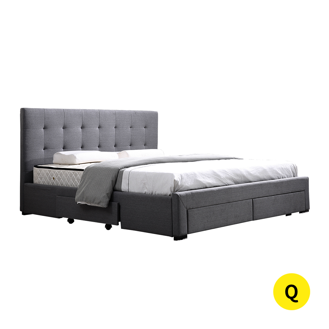 TopSellers-Queen Bed Frame - Elegant Dark Grey Fabric with Storage Drawers