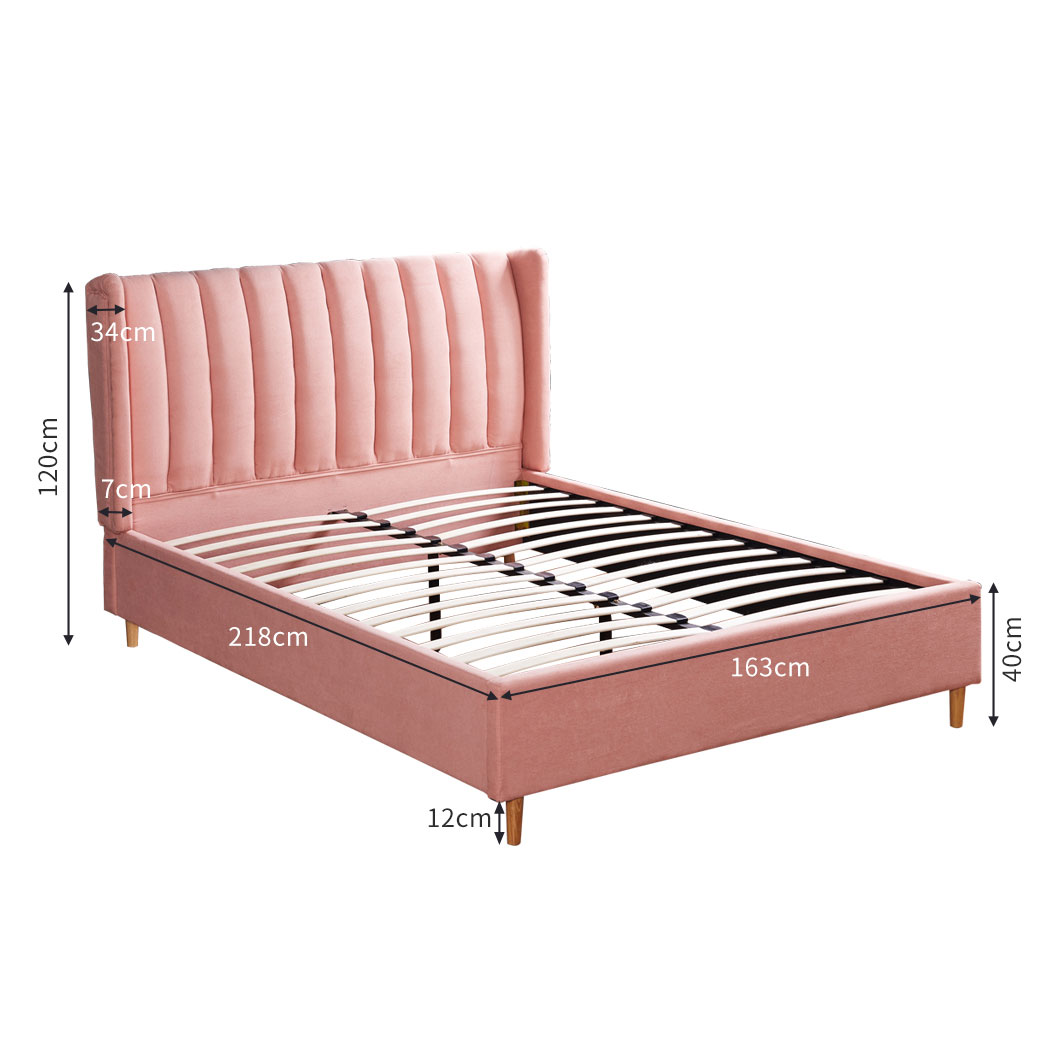 Levede Bed Frame Linen Base Bedhead Headboard Queen Size Wooden Platform Pink
