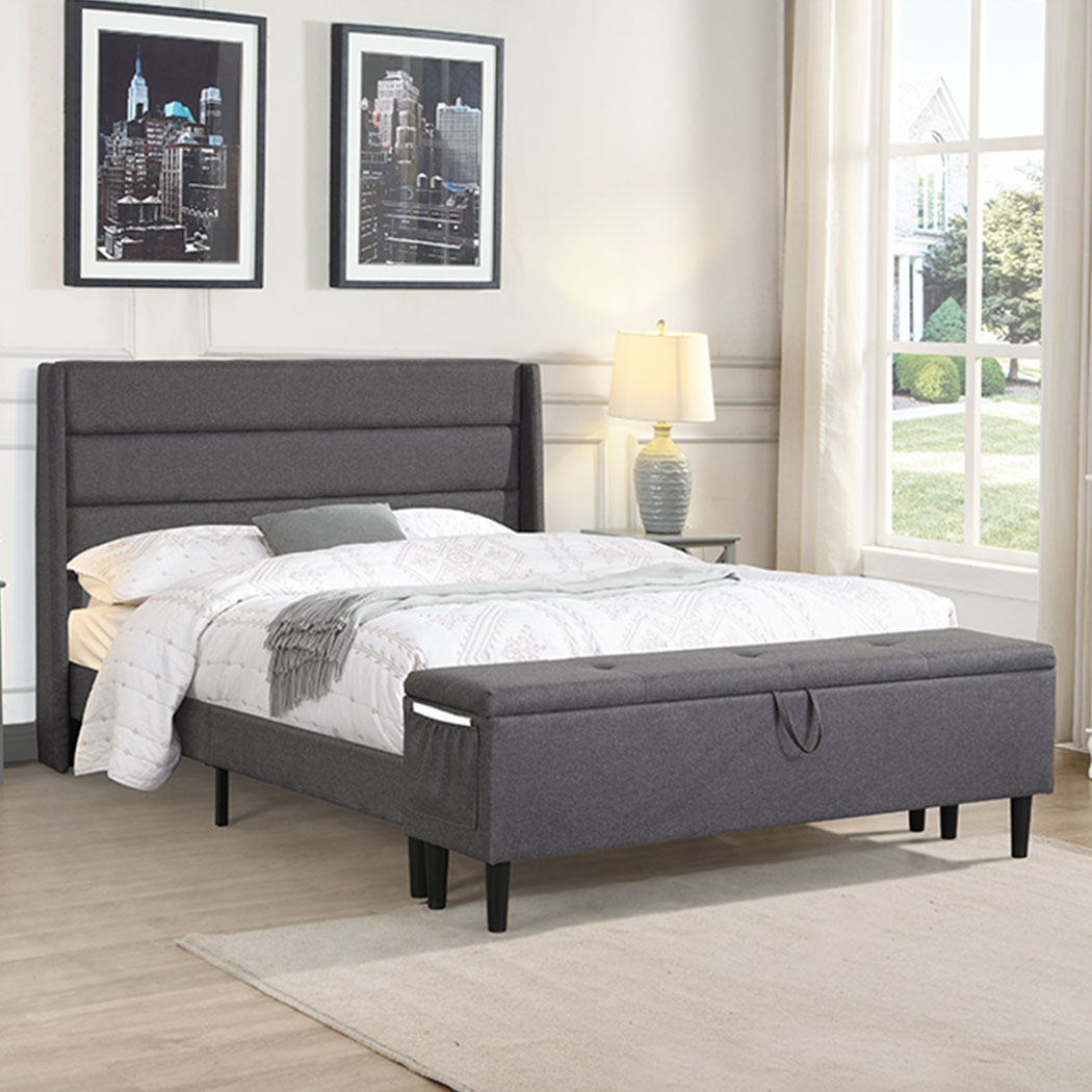 Levede Bed Frame Fabric Queen Size Mattress Base Wooden Platform Storage Ottoman