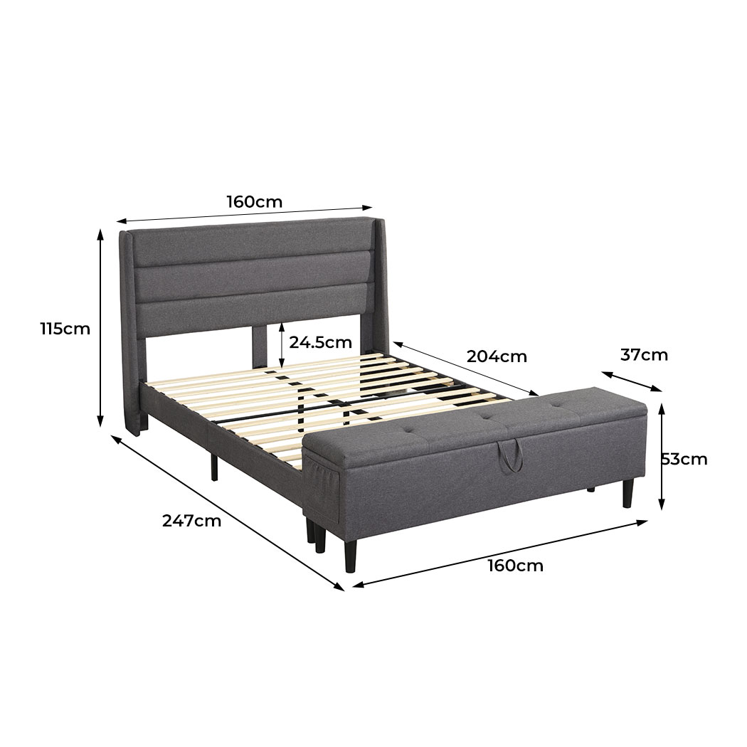 Levede Bed Frame Fabric Queen Size Mattress Base Wooden Platform Storage Ottoman