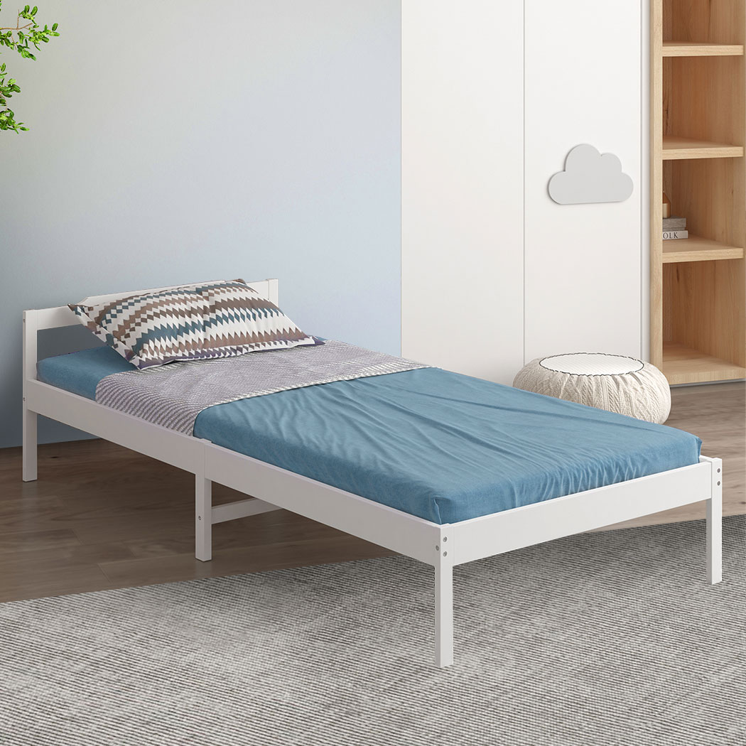 Levede Wooden Bed Frame Single Size Mattress Base Solid Timber Pine Wood White