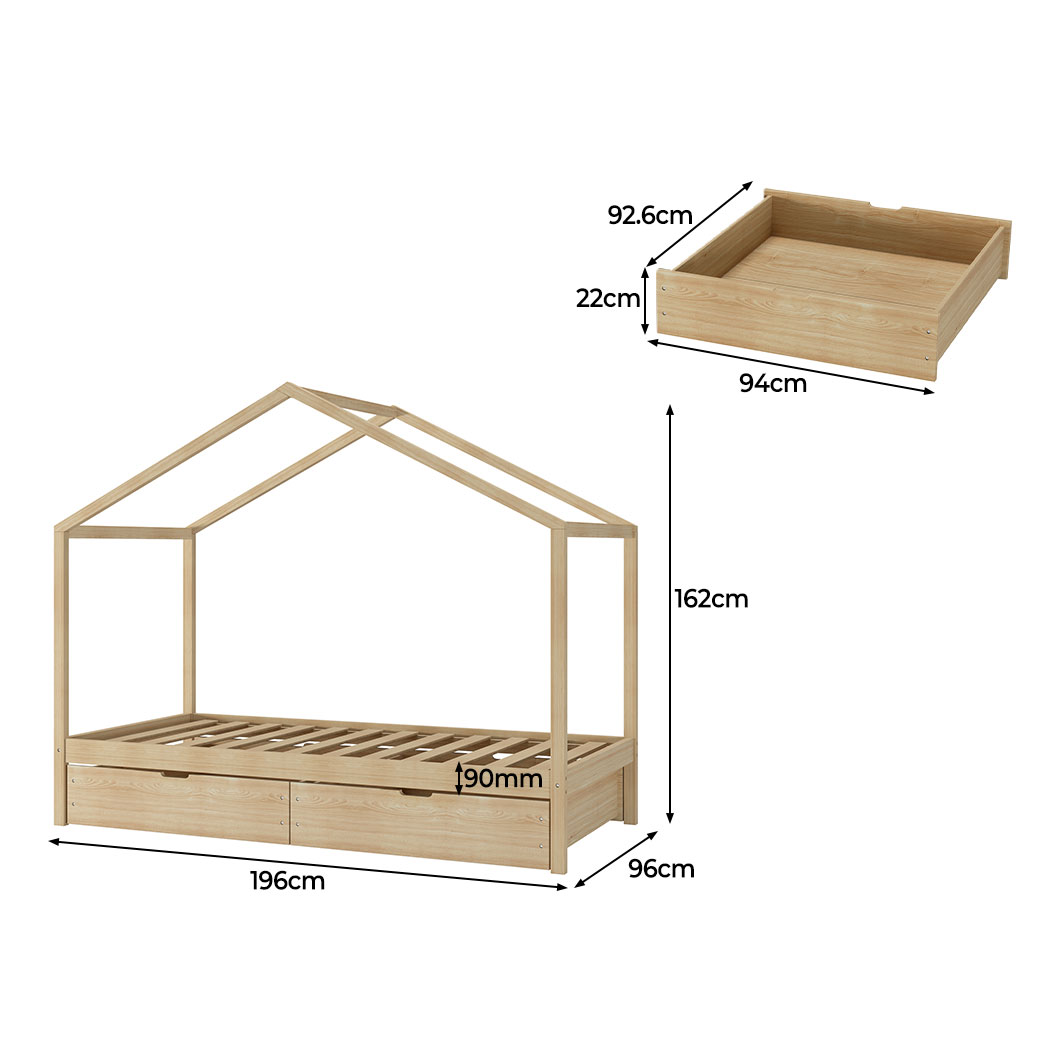 Levede Bed Frame Wooden Single Timber House Frame Mattress Base Storage Drawers