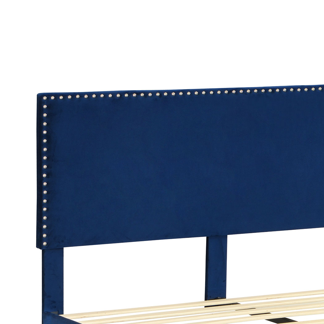 Levede Bed Frame Queen Size Mattress Base Platform Wooden Velevt Headboard Blue